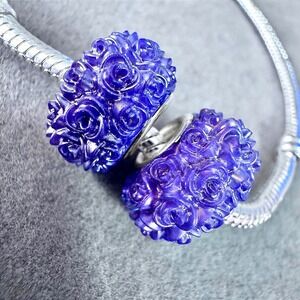 2Pcs Purple Rose Spacer Bead Charms fits PANDORA